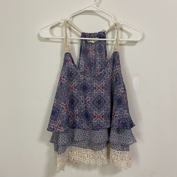Bohemian Halter Tank with Layered Pattern + Crochet Lace Hem - Picture 1 of 1